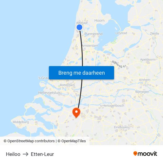 Heiloo to Etten-Leur map