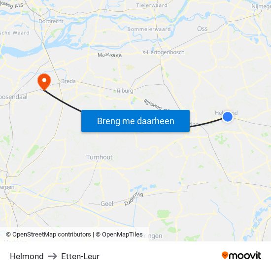 Helmond to Etten-Leur map