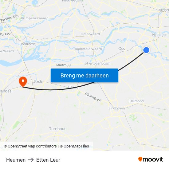 Heumen to Etten-Leur map