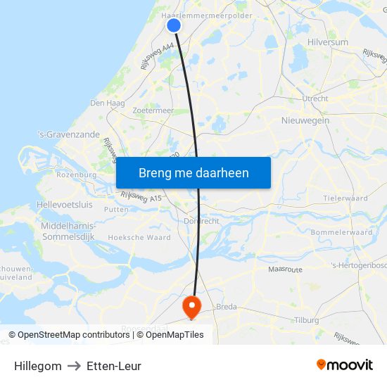 Hillegom to Etten-Leur map