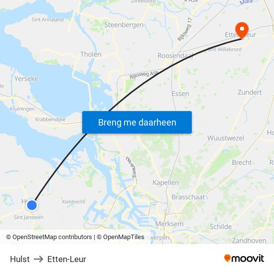 Hulst to Etten-Leur map