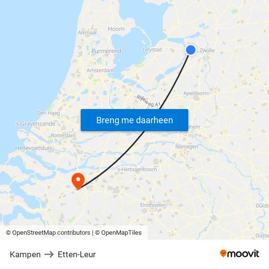 Kampen to Etten-Leur map