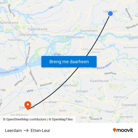 Leerdam to Etten-Leur map