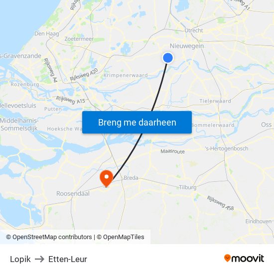 Lopik to Etten-Leur map
