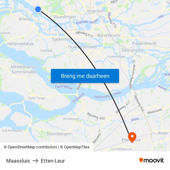 Maassluis to Etten-Leur map