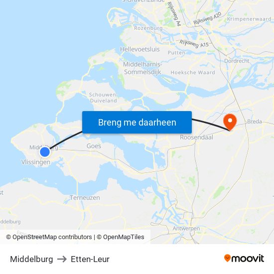 Middelburg to Etten-Leur map