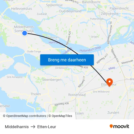 Middelharnis to Etten-Leur map