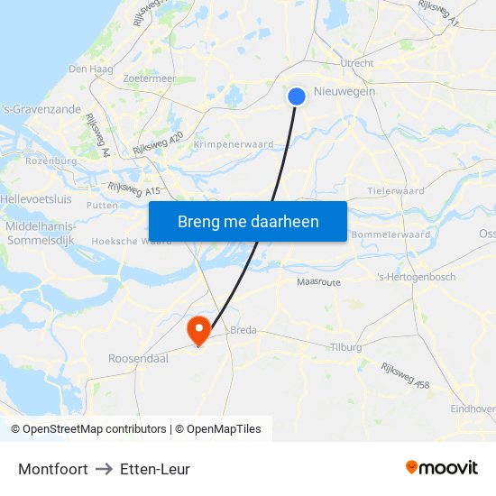 Montfoort to Etten-Leur map