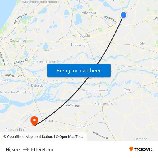 Nijkerk to Etten-Leur map