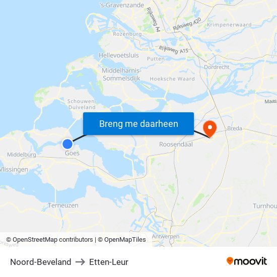 Noord-Beveland to Etten-Leur map