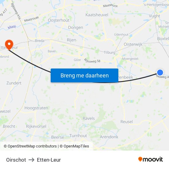 Oirschot to Etten-Leur map