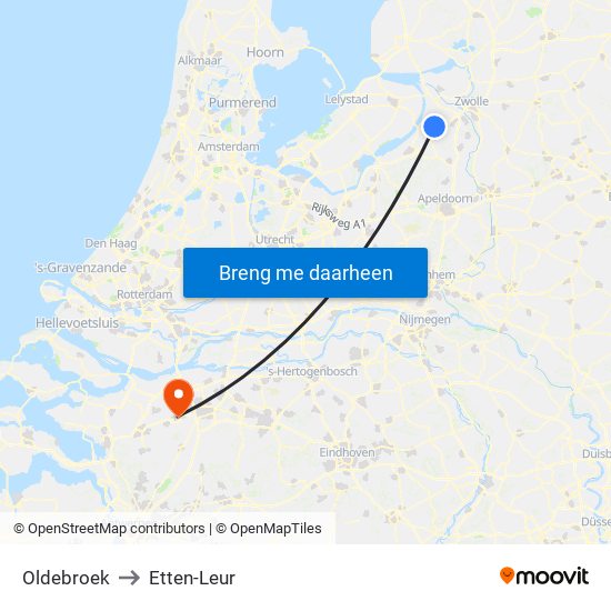Oldebroek to Etten-Leur map