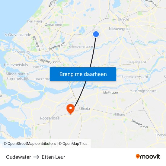 Oudewater to Etten-Leur map