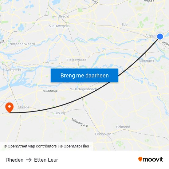 Rheden to Etten-Leur map