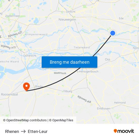 Rhenen to Etten-Leur map