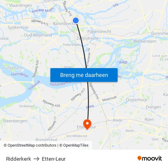 Ridderkerk to Etten-Leur map