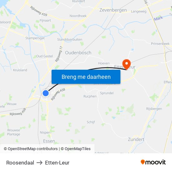 Roosendaal to Etten-Leur map