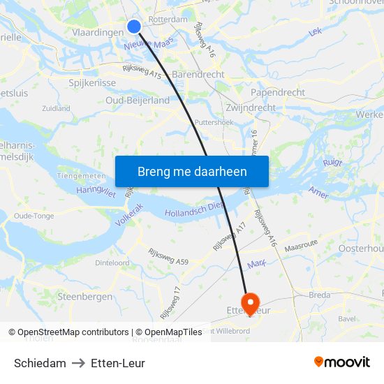 Schiedam to Etten-Leur map