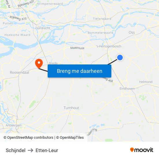 Schijndel to Etten-Leur map