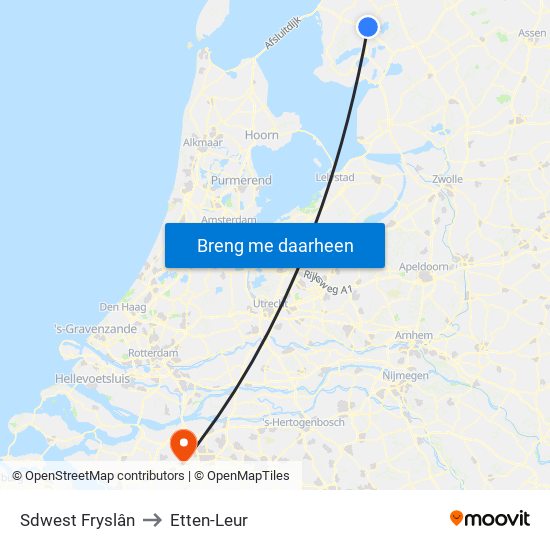 Sdwest Fryslân to Etten-Leur map