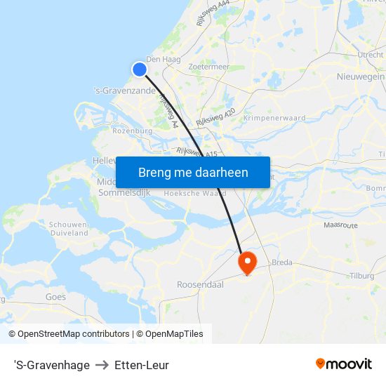 'S-Gravenhage to Etten-Leur map