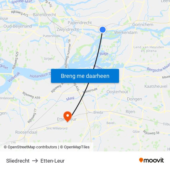 Sliedrecht to Etten-Leur map