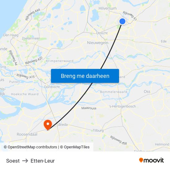 Soest to Etten-Leur map