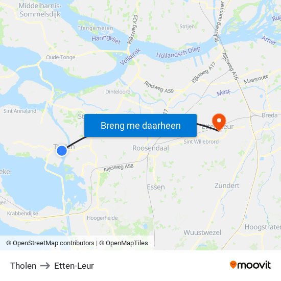 Tholen to Etten-Leur map