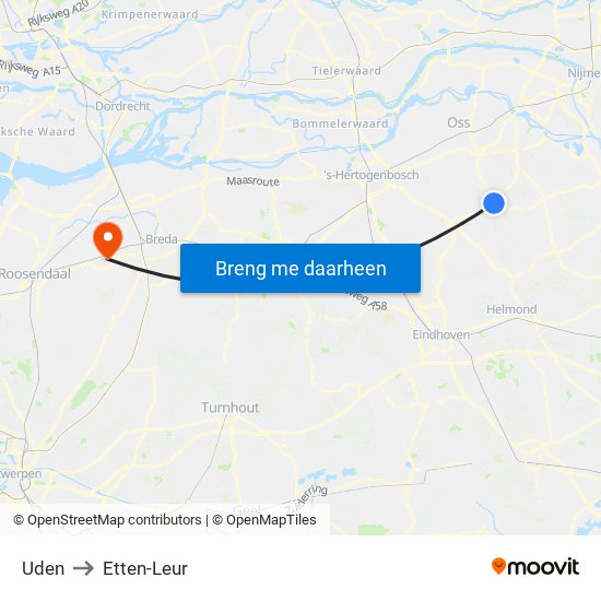 Uden to Etten-Leur map