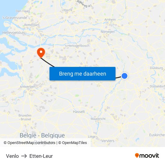 Venlo to Etten-Leur map