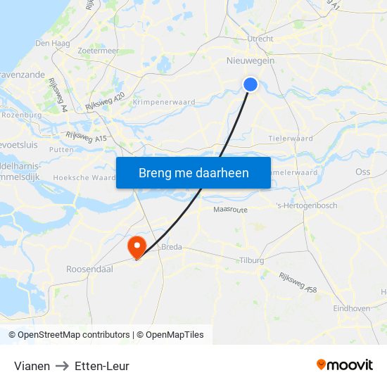 Vianen to Etten-Leur map