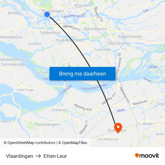 Vlaardingen to Etten-Leur map