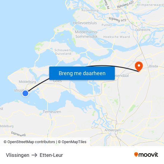 Vlissingen to Etten-Leur map