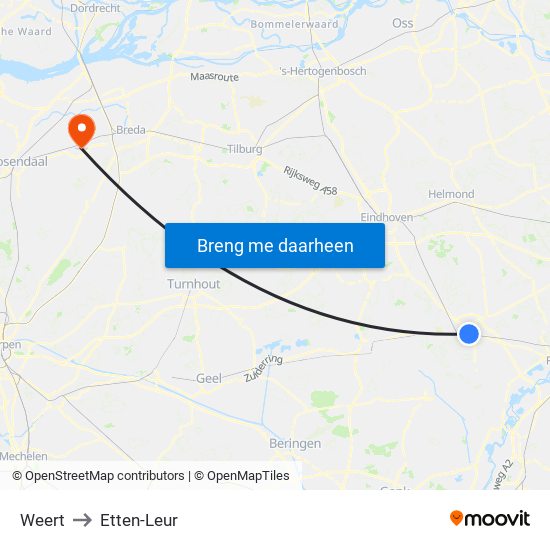 Weert to Etten-Leur map