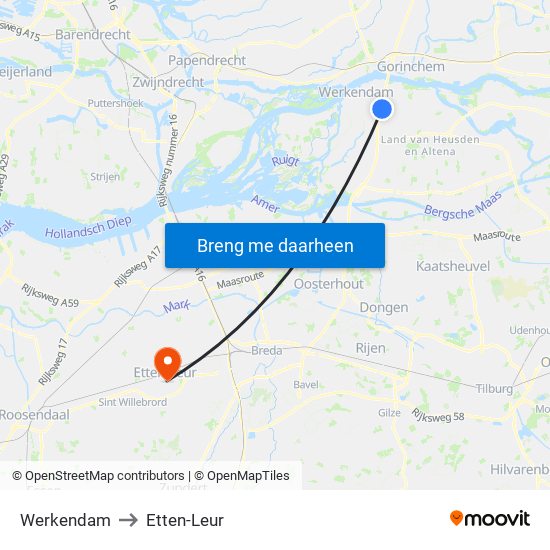 Werkendam to Etten-Leur map