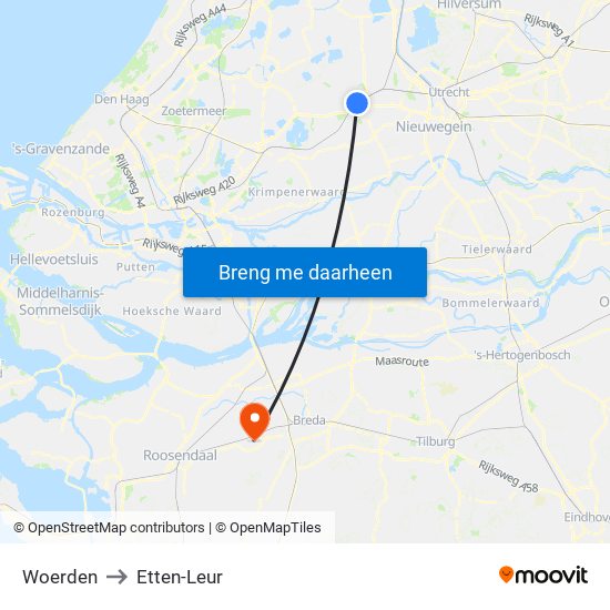 Woerden to Etten-Leur map