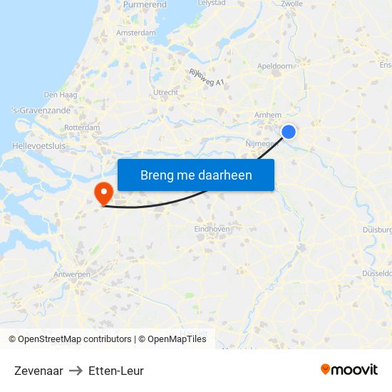 Zevenaar to Etten-Leur map