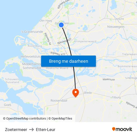 Zoetermeer to Etten-Leur map