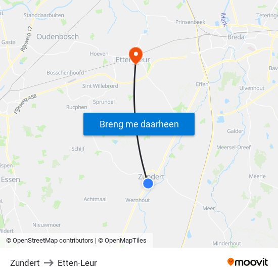Zundert to Etten-Leur map