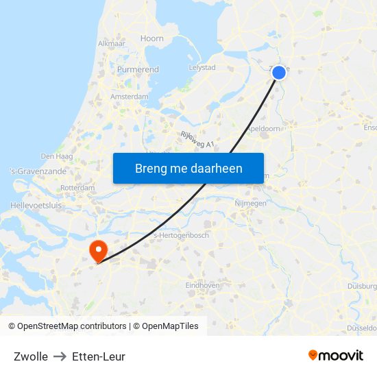 Zwolle to Etten-Leur map