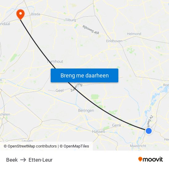 Beek to Etten-Leur map