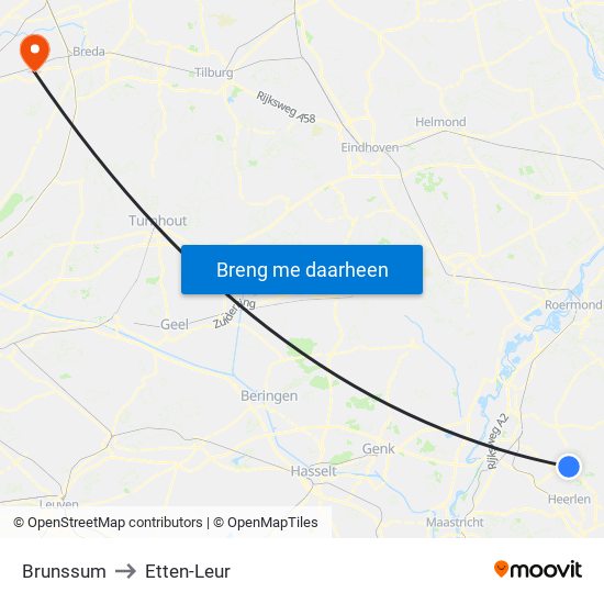 Brunssum to Etten-Leur map