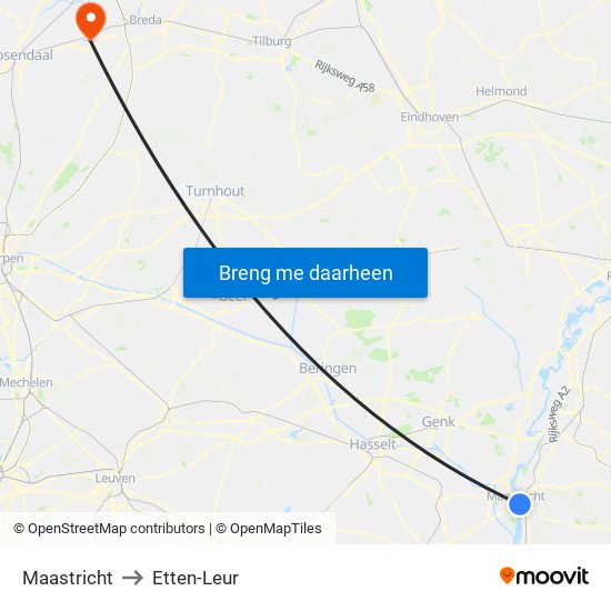 Maastricht to Etten-Leur map