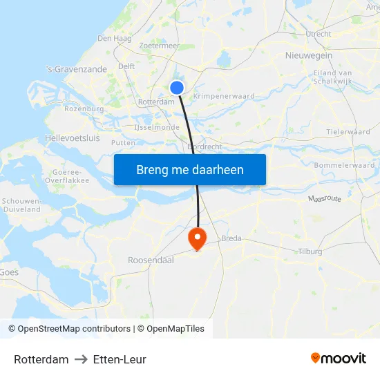 Rotterdam to Etten-Leur map