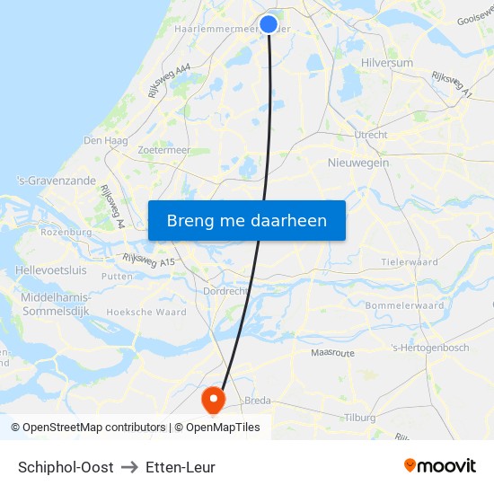 Schiphol-Oost to Etten-Leur map