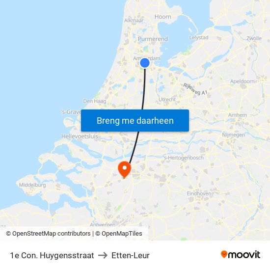 1e Con. Huygensstraat to Etten-Leur map