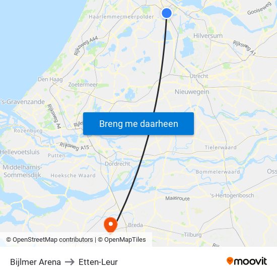 Bijlmer Arena to Etten-Leur map