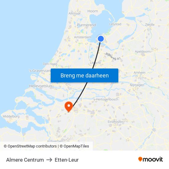 Almere Centrum to Etten-Leur map