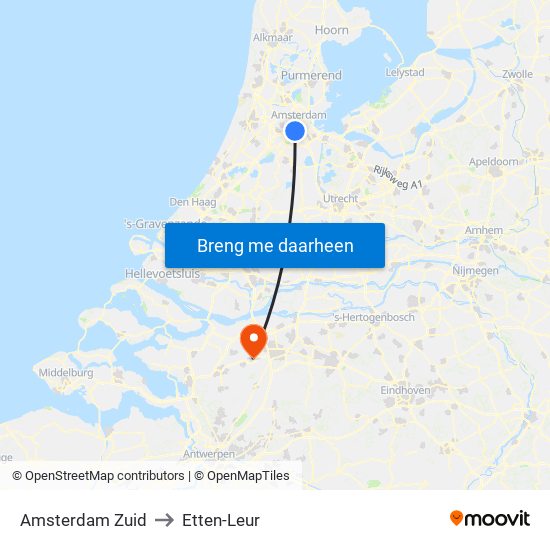 Amsterdam Zuid to Etten-Leur map