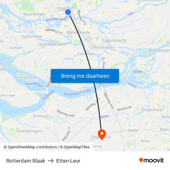 Rotterdam Blaak to Etten-Leur map